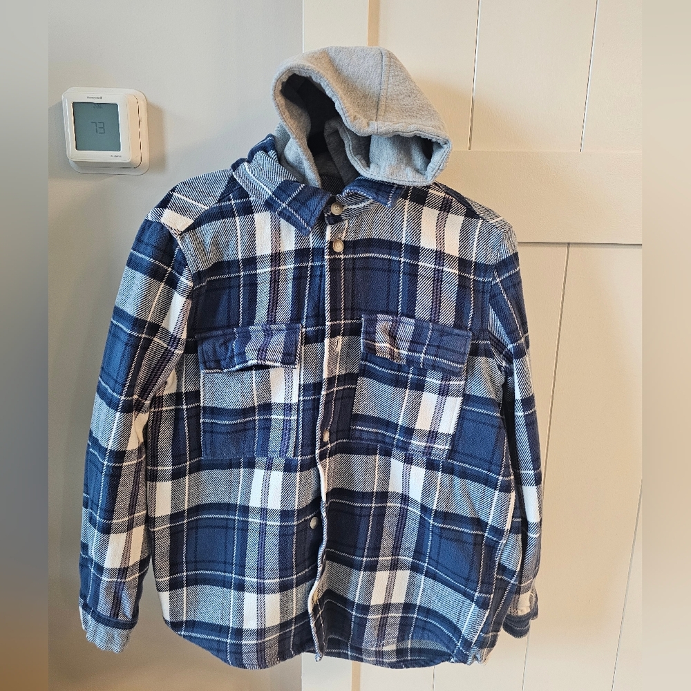 ZARA Mens Relaxed Hooded Lumberjack Flannel Shirt Small Navy Blue Check